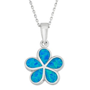Opalata Sterling Silver Blue Inlay Opal Flower 18" Pendant Necklace - Blue - 1 of 2