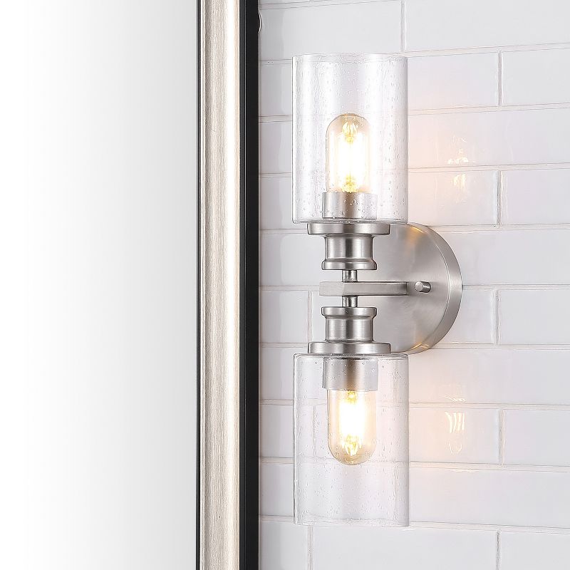 JONATHAN Y Jules Edison Cylinder 2-Light Iron/Seeded Glass Farmhouse Contemporary LED Wall Sconce, 4 of 9