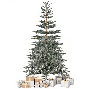SUGIFT 7ft Snow Flocked Christmas Tree with 700 Branch Tips, Hinged Sections, Metal Stand, Realistic PE PVC Holiday Design - 1 of 4