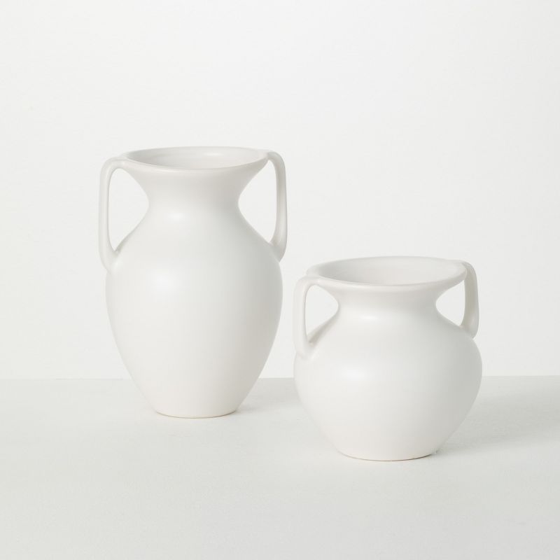 Sullivans Bisque Ceramic Handled Ceramic Urn Set of 2, 9"H & 6"H White, 1 of 6