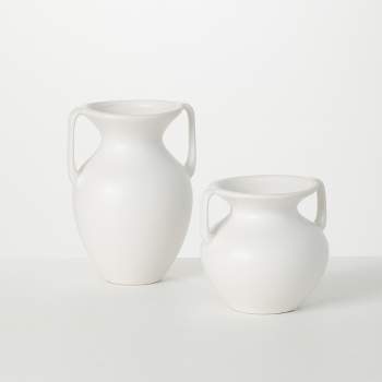 Sullivans Bisque Ceramic Handled Ceramic Urn Set of 2, 9"H & 6"H White
