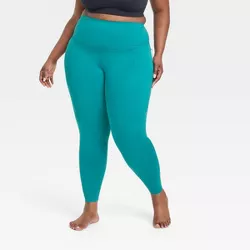 Women's Plus Size Flex Ribbed High-Rise 7/8 Leggings - All in Motion™ Turquoise Green 4X