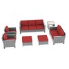 Sonkuki 7 Pieces PE Rattan Furniture Set with Side Table, Patio Chair with Cushion, Ottomans for Lawn, Light Gray - 2 of 4