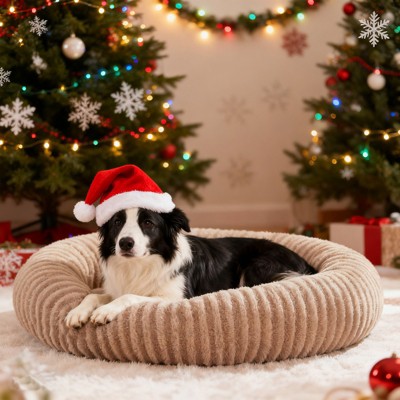 JOEJOY Round Dog Bed with Anti-Slip Bottom & Removable Cover,Rabbit Fur and Teddy Fabric with Drawstrings