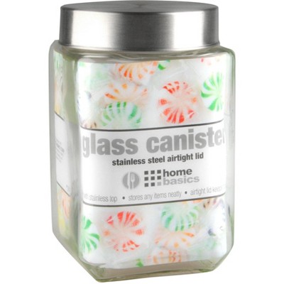 Home Basics 56 oz. Square Glass Canister with Brushed Stainless Steel Screw-on Lid Clear