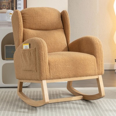 Teddy Fabric Rocking Chair With Packet Wood Legs