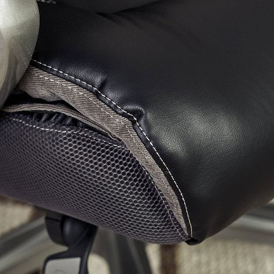 ErgoExecutive High-Back Black Leather & Wood Swivel Office Chair