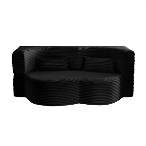 XINGHANZHENXUAN Modern Floor Sofa with 2 Pillows, Full Size Plush Corduroy Foldable Mattress for Living Room - 1 of 4