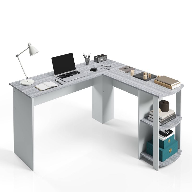Modern L Shaped Desk with Side Shelves Gray - Techni Mobili, 4 of 10