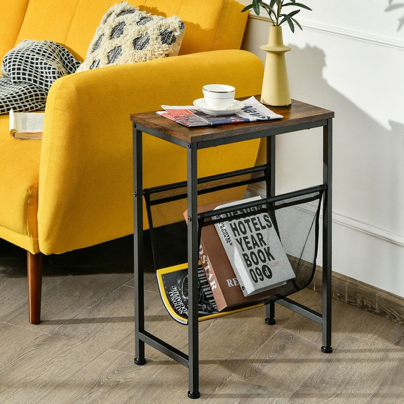 Costway Narrow End Table Magazine Holder Sling Industrial Accent Console Table, 3 of 11