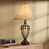 Franklin Iron Works Traditional Table Lamps 33" Tall Set of 2 with Nightlight Brushed Iron Urn Beige Fabric Shade for Living Room Bedroom - 2 of 4