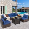 Tangkula Patio Rattan 7PCS Cushioned Chair Set Furniture Set Thick Cushion w/ 50,000 BTU Propane Fire Pit Table for Garden Navy - 2 of 4