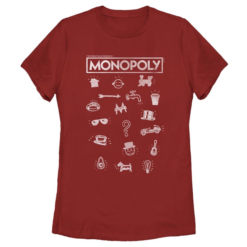 Women's Monopoly Favorite Board Game Icons T-Shirt, 1 of 4