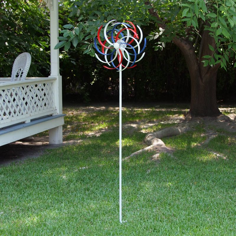 68&#34; Metal Solar Patriotic Duel Kinetic Windmill Garden Stake Red/Blue/White - Alpine Corporation, 3 of 9