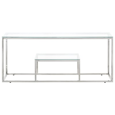 vidaXL Coffee Table Silver Stainless Steel, Tempered Glass Modern - Silver Glass