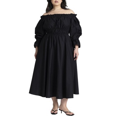 ELOQUII Women's Plus Size Off The Shoulder Ruffle Maxi Dress