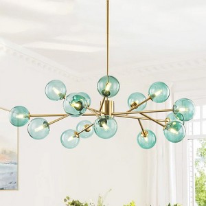 Rennnsan Kethra 40" W 15 - Light Branching Bubble Green Glass Mid-Century Modern Dimmable Chandelier - 1 of 4