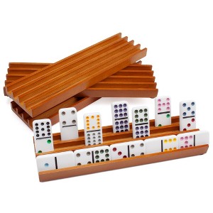 GSE Domino Racks Set of 4, Wooden Domino Trays Holders Organizer, Premium Domino Tiles Holder Racks - 1 of 4