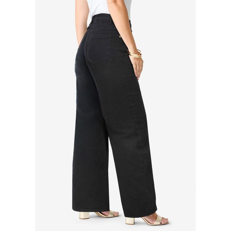 Roaman's Tall Plus Size 24/7 Stretch Wide Leg Jean - 36 T, Black Denim ...