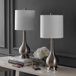 (Set of 2) 24" Tyler Gourd Iron LED Table Lamps with Pull-Chain with Dual USB Charging Port - JONATHAN Y - 1 of 4