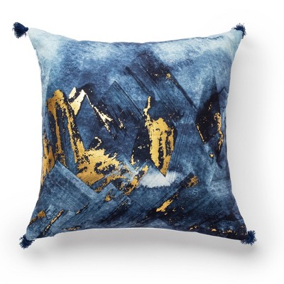 18"x18" Metallic Gold on Print Decorative Throw Pillow Blue - SureFit