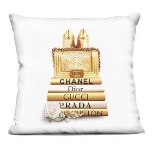 Stupell Industries Radiant Upscale Fashion Purse Designer Bookstack Indoor Decorative Throw Pillow, 18 x 18 - 1 of 3