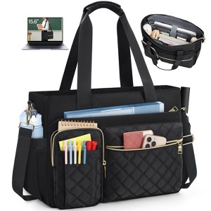 Teacher Tote Bag 15 inch Laptop Bag Work Bags Briefcase for Office, College, Nursing, Black - 1 of 4