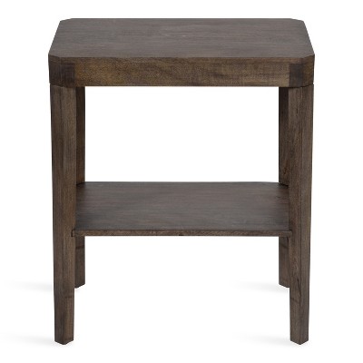 Handcrafted Graywash Mango Wood Two-Tier Side Table