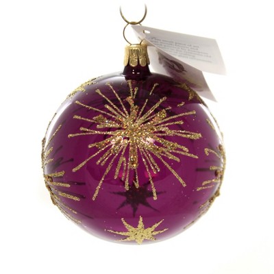 Golden Bell Collection 3.25" Purple Iridescent Starburst Ornament Ball Czech Gold  -  Tree Ornaments