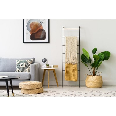 Black Metal and Wood Ladder Style Garment Rack