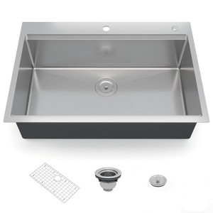 Coucheta Topmount Workstation Sinks - 16 Gauge Stainless Steel in 30 to 36 inch Sizes, Single Bowl with/Ledge & Accessories - 1 of 4