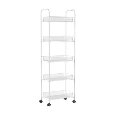 3 Tier Bathroom Cart Organizer Mobile Shelving Unit Rolling Utility Cart, Slide Out Organizer for Kitchen, Bathroom, Laundry, Narrow Places, White