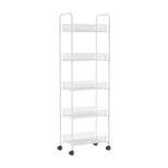 Hastings Home 5-Tier Narrow Mobile Rolling Storage Shelves and Utility Organizer Cart for Kitchen, Bathroom, Laundry, Garage or Office