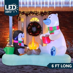 Joyfy 6 FT Christmas Inflatable Polar Bear & Penguin with Campfire - Blow Up Yard Decoration with Built-in LEDs for Xmas Party, Lawn, Winter Décor - 1 of 4