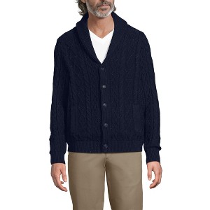 Lands' End Men's Cotton Blend Cable Shawl Cardigan Sweater - 1 of 4
