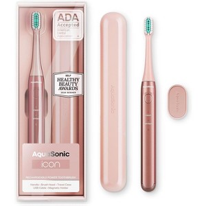 AquaSonic Icon Rechargeable Electric Toothbrush - ADA Accepted, Magnetic Holder, Slim Travel Case, 2 Brushing Modes, Timer - 1 of 4