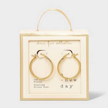14k Gold Plated Brass Polished Click Top Hoop Earrings - A New Day™ Gold