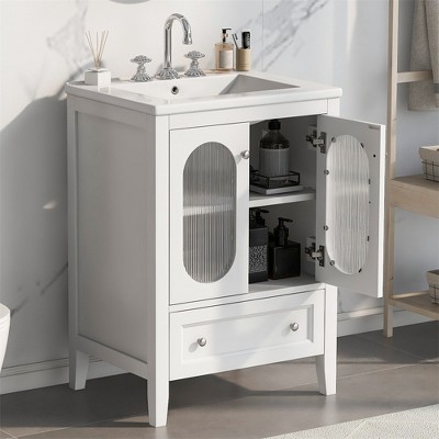 24" Bathroom Vanity with Sink Combo, Bathroom Storage Cabinet With Drawer, Freestanding Under-mount Ceramic Sink Vanity For Bathroom