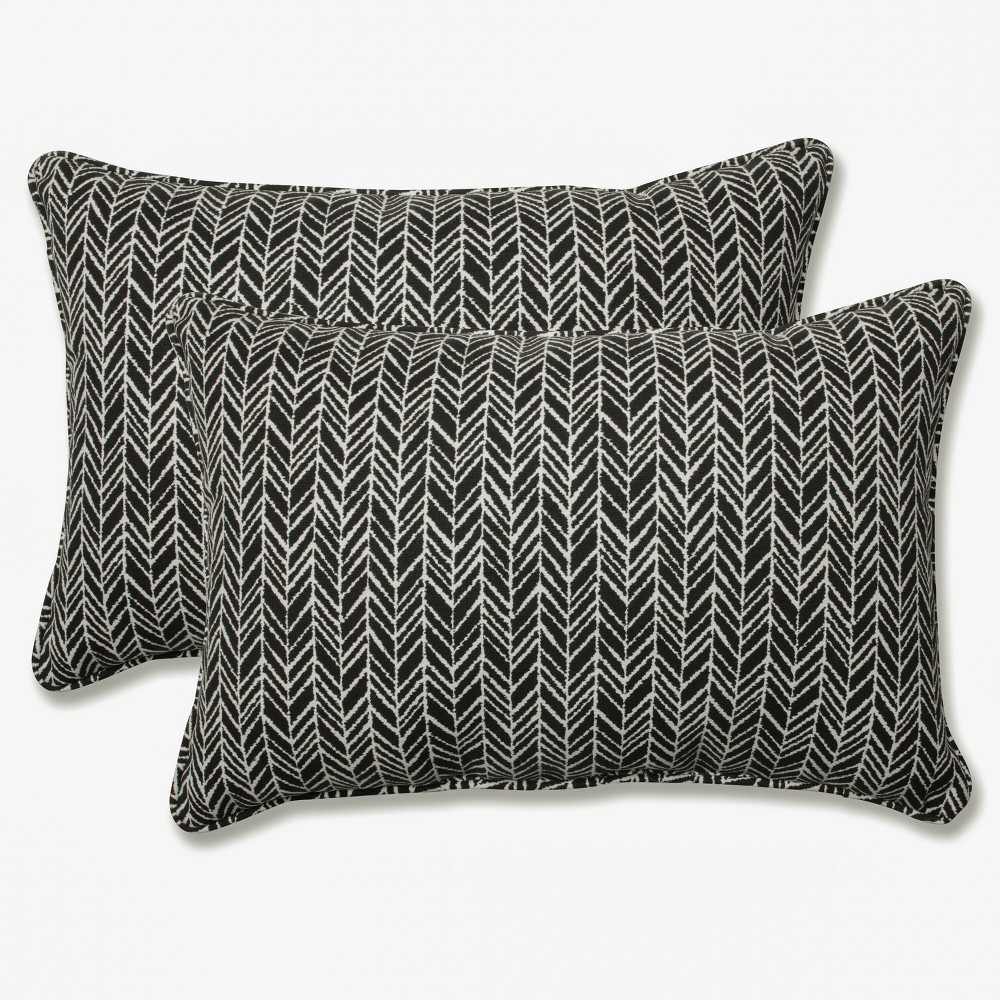 Photos - Pillow Outdoor/Indoor Herringbone Black Over-Sized Rectangular Throw  Set o