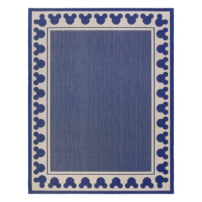 Disney by Gertmenian 5'2"x7' Mickey Mouse Border Flatweave Indoor Outdoor Accent Rug Navy: Woven Polypropylene, Geometric Pattern