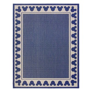 Disney by Gertmenian 5'2"x7' Mickey Mouse Border Flatweave Indoor Outdoor Accent Rug Navy: Woven Polypropylene, Geometric Pattern - 1 of 4