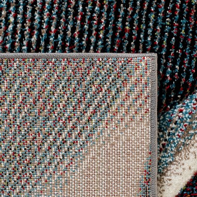 Beige and Blue Mid-Century Modern Runner Rug