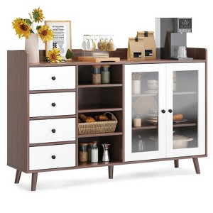 GustoWave 55.5" Buffet Cabinet with Storage,Farmhouse Kitchen Coffee Wine Bar Cabinet with 2 Glass Doors&Adjustable Shelves, Wood Side Board Table - 1 of 4