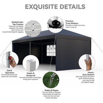 Navy Blue 10x20ft Pop Up Outdoor Canopy Tent with Removable Sidewalls