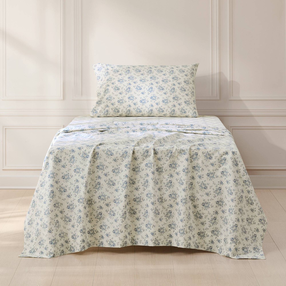 Lush D&#233;cor Twin 3pc Rose Garden Cotton Sheet Set Blue