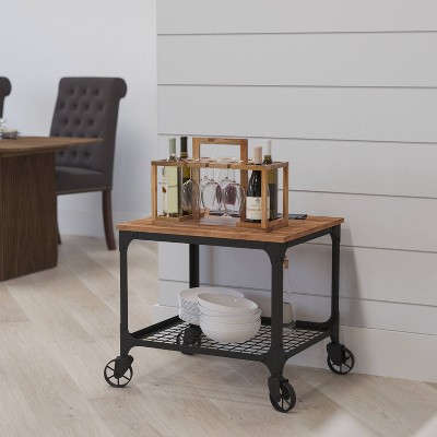 Rolling Bar and Kitchen Serving Cart with Wood Grain Finish Rustic - Merrick Lane
