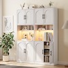 Garvee Kitchen Pantry Cabinet with RGB Light, Tall Kitchen Hutch Bar Cabinet with Microwave Stand, Wood Storage Cabinet for Dining Room, White - 3 of 4