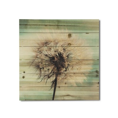 20" x 20" Dandelion Wishes Print on Planked Wood Wall Sign Panel Blue - Gallery 57