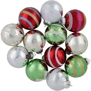 Northlight 12ct Multi Color Vintage Design Glass Ball Christmas Ornaments 2.25" (55mm) - 1 of 4