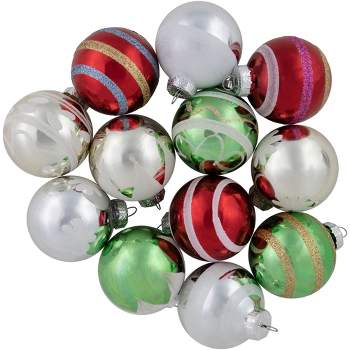 Northlight 12ct Multi Color Vintage Design Glass Ball Christmas Ornaments 2.25" (55mm)